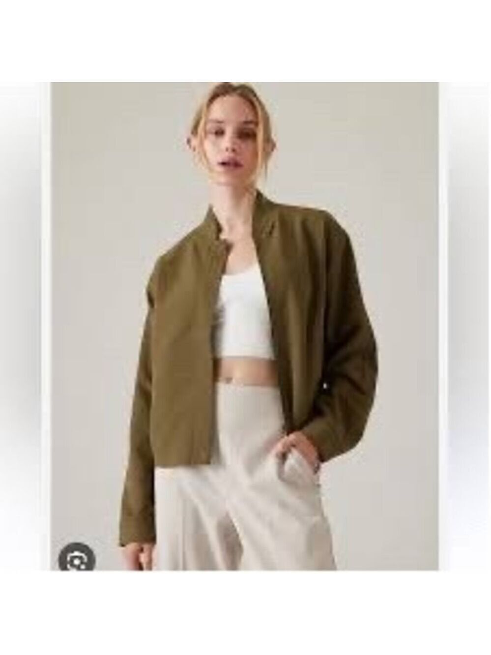 Athleta Endless Bomber Jacket Womens XL Acacia Olive Green Full Zip Snap